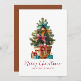 Colorful Bows Christmas Tree Rustic Feiertagskarte