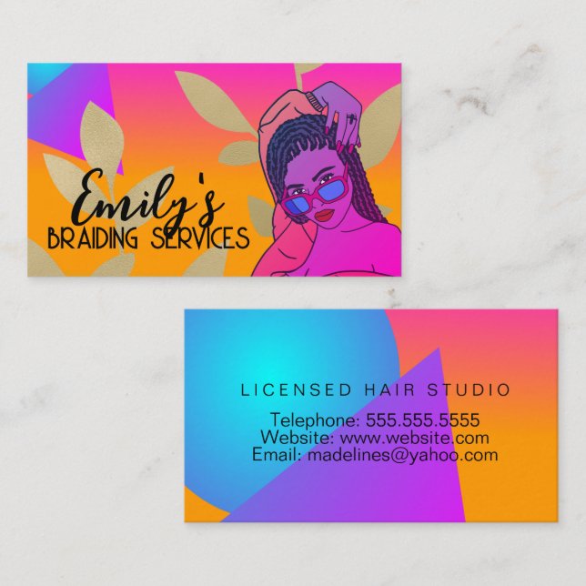 Colorful Braiding Haar Studio Salon Braids Visitenkarte (Vorne/Hinten)