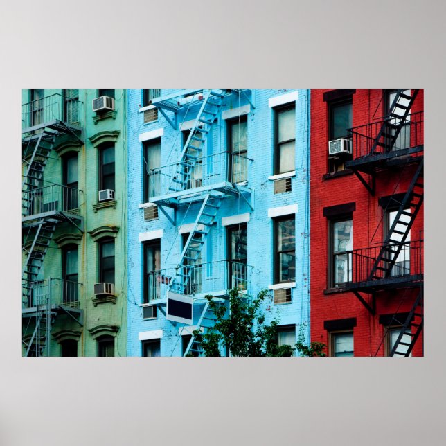 Colorful buildings with Fire escapes Poster (Vorne)