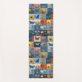 Colorful Butterflies And Wildflowers Patchwork Yogamatte