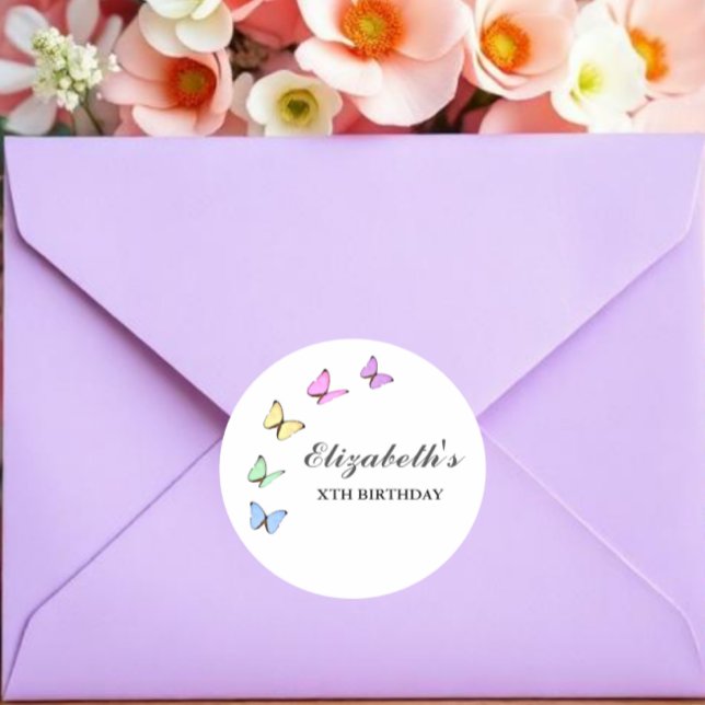 Colorful Butterflies Birthday Runder Aufkleber (Von Creator hochgeladen)