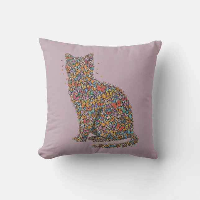 Colorful Butterfly Cat Lover Silhouette Art Mauve Kissen (Vorderseite)
