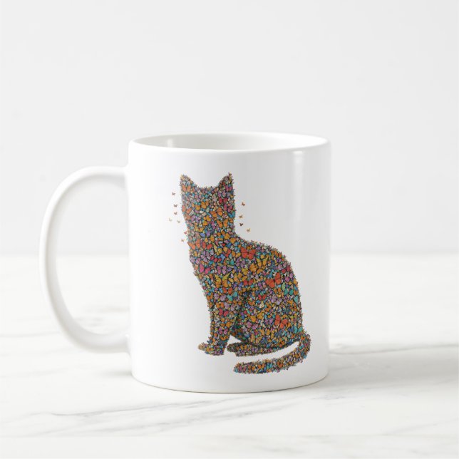 Colorful Butterfly Cat Lover Silhouette Art Whimsy Kaffeetasse (Links)