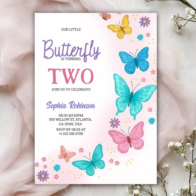 Colorful butterfly-themed birthday invitation einladung (Von Creator hochgeladen)