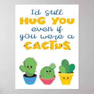 Colorful cactus romantic humor fun Valentine Poster