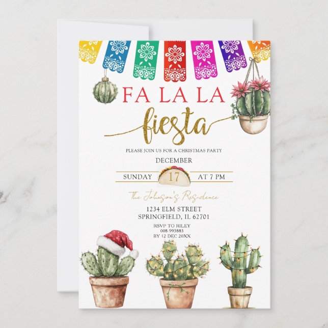 Colorful Cactus Santa Mexican Holiday Fiesta Einladung (Vorderseite)