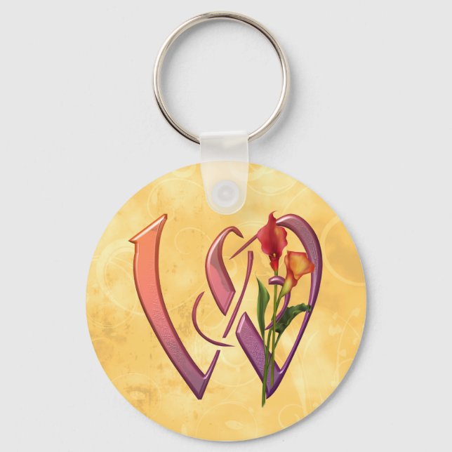 Colorful Calla Initial W Schlüsselanhänger (Vorderseite)