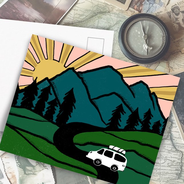 Colorful Campervan Mountains Vanlife RV Sunrise Postkarte (Colorful Campervan Mountains Vanlife RV Sunrise Postcard
)
