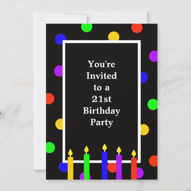 Colorful Candles 21st Birthday Party Invitation Einladung (Vorderseite)