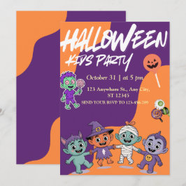 Colorful Candy Monsters Kids Halloween Invite Einladung