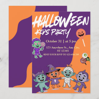 Colorful Candy Monsters Kids Halloween Invite Einladung