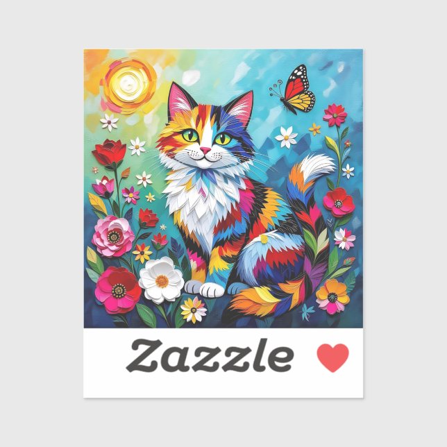 Colorful Cat and Butterfly   Aufkleber (Blatt)