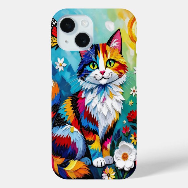 Colorful Cat and Butterfly   Case-Mate iPhone Hülle (Rückseite)