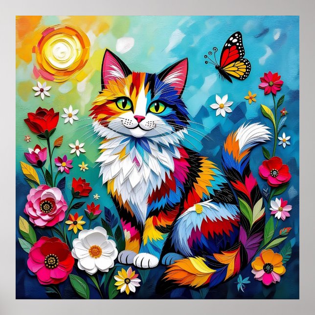 Colorful Cat and Butterfly Poster (Vorne)