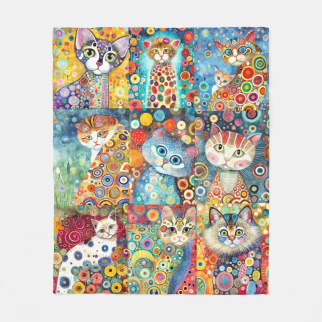 Colorful Cat Colage Fleece Blanket (Vorderseite)