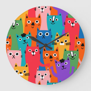 Colorful cats pattern große wanduhr