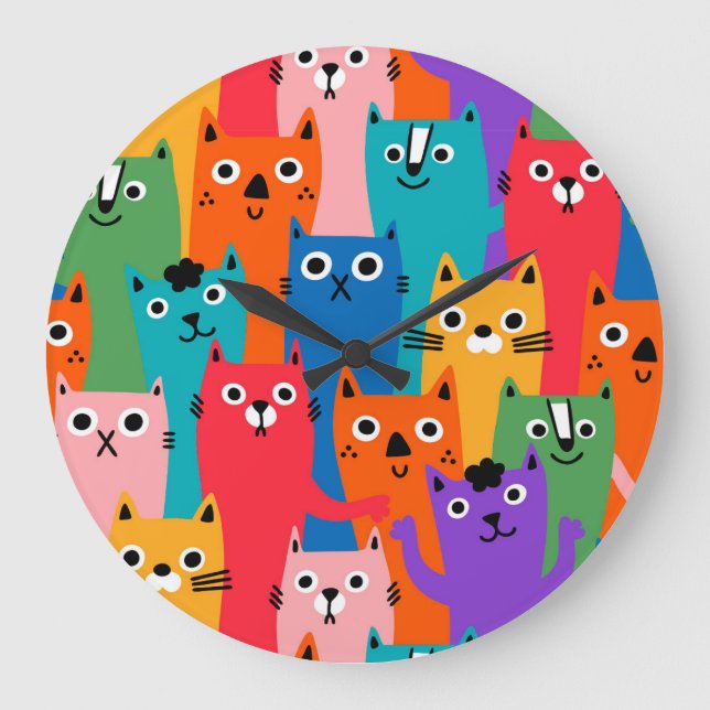 Colorful cats pattern große wanduhr (Vorderseite)