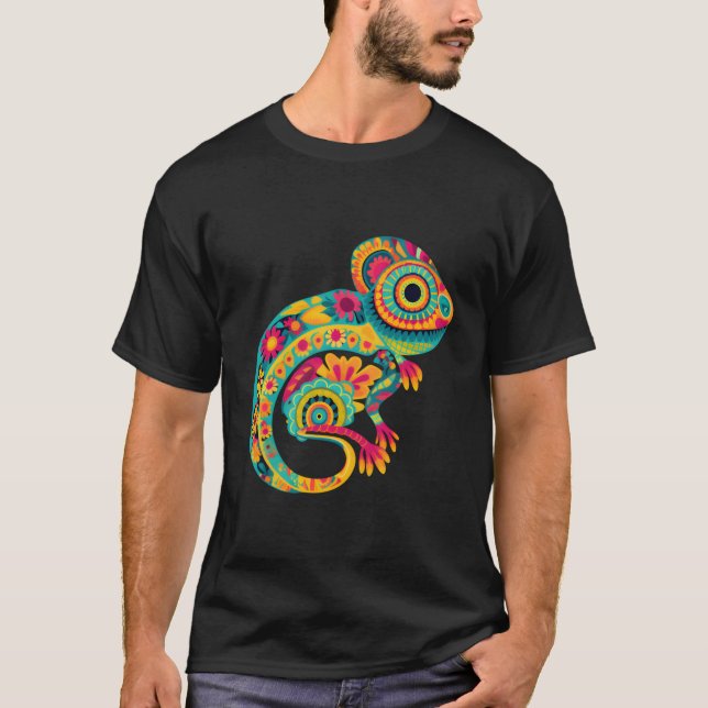 Colorful Chameleon Design Mexico Lover T-Shirt (Vorderseite)