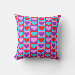 Colorful Checkboard Hearts Pattern  Kissen