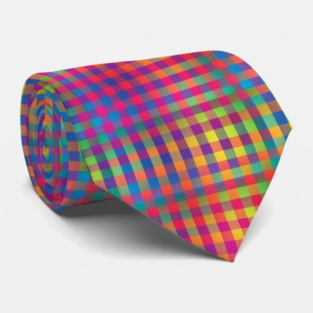 Colorful Checker Abstract Pattern Krawatte (Gerollt)