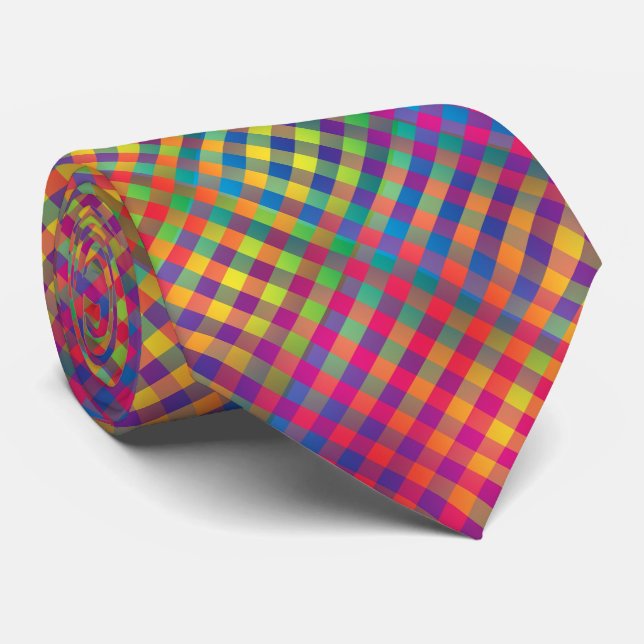 Colorful Checker Abstract Pattern Krawatte (Gerollt)