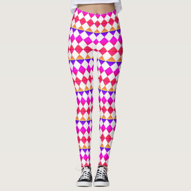 Colorful Checker Diamond Pattern Leggings (Vorderseite)
