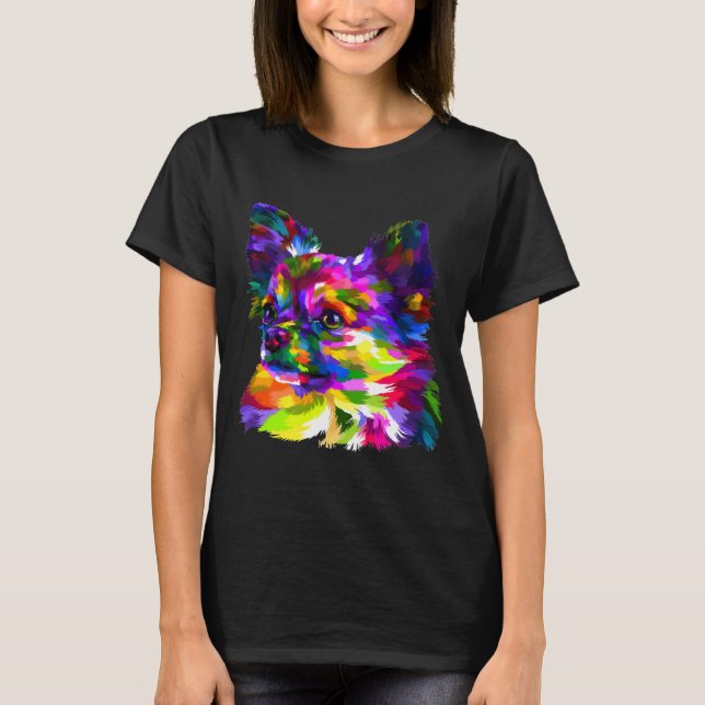 Colorful Chihuahua Head on Geometry Pop Art T-Shirt (Vorderseite)
