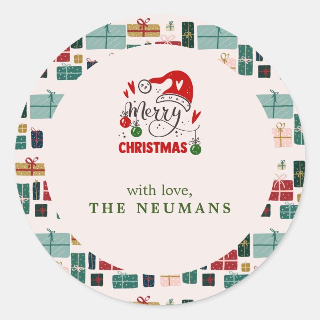 Colorful Christmas Gift Box Patterns Runder Aufkleber (Vorderseite)