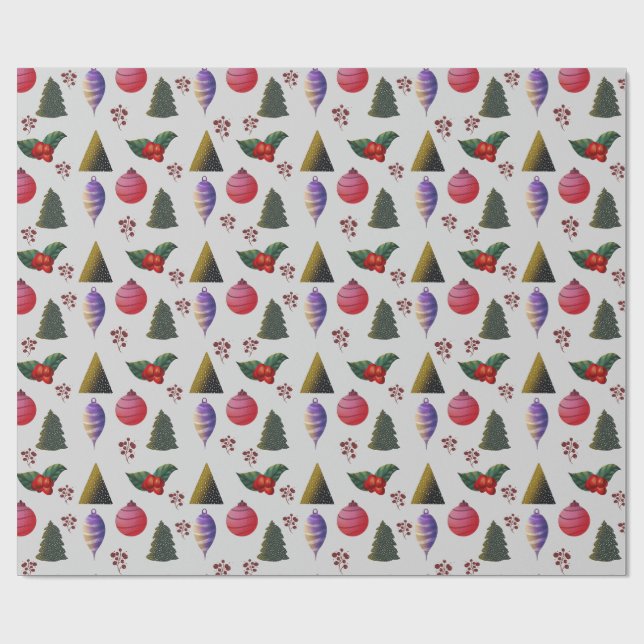 Colorful Christmas Ornaments Wrapping Paper Geschenkpapier (Flach)