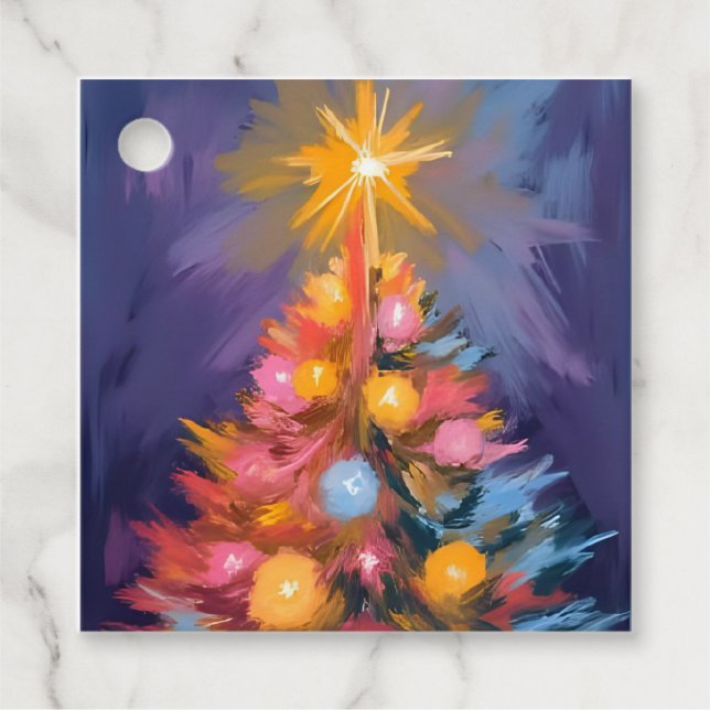 Colorful Christmas Tree Lights Watercolor Geschenkanhänger (Vorderseite)