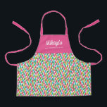 Colorful Christmas Trees Name Schürze<br><div class="desc">This cute personalized apron features a pattern of colorful Christmas trees in shades of green, red, lime, magenta pink, golden yellow, and aqua. The solid color on the top can be customized, if desired. Easy to personalize for a unique gift, perfect for the young chef or baker! For product or...</div>