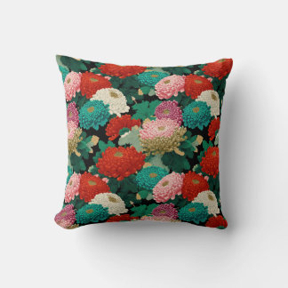 Colorful Chrysanthemum Flowers Botanical Patttern Kissen