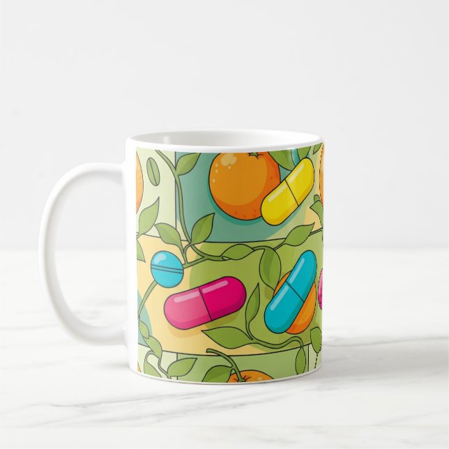 Colorful Citrus & Vitamin Pill Pattern Kaffeetasse (Links)