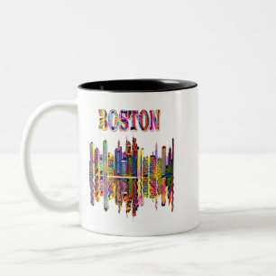 Colorful Cityscape of Boston Two-Tone Coffee Mug