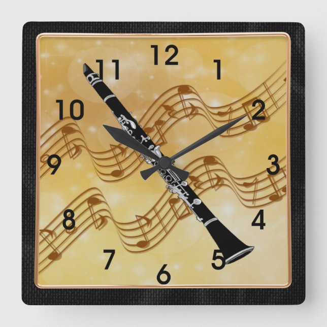 Colorful Clarinet Design with matching frame Quadratische Wanduhr (Vorderseite)