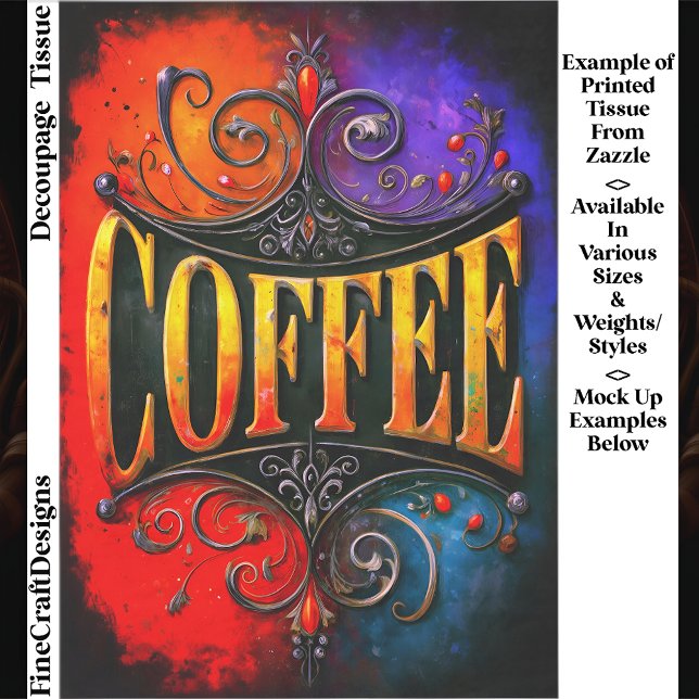 Colorful Coffee Café Sign Design EY3 Decoupage Seidenpapier (Von Creator hochgeladen)