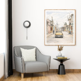 Colorful Colonial City Art Print Wall Sketch Poster