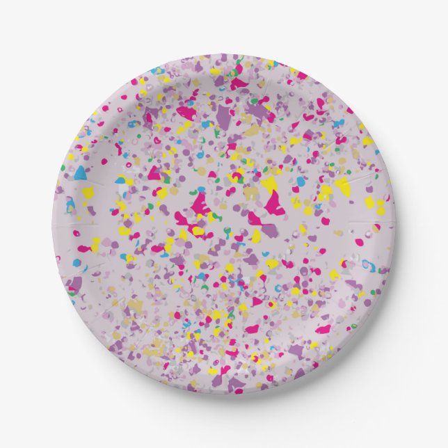 Colorful Confetti Abstrakt Grau Pappteller (Vorderseite)