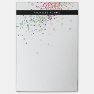 Colorful Confetti Bokeh auf der Weißen Moderne Post-it Klebezettel