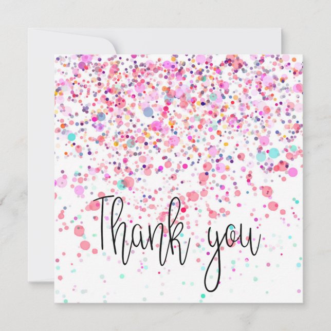 Colorful Confetti Happy Pink Dankeskarte (Vorderseite)