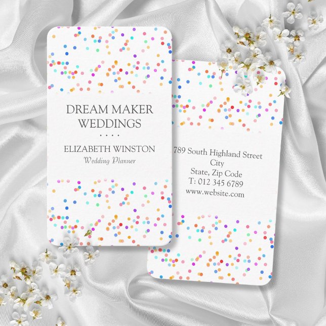 Colorful Confetti Moderne Elegante Hochzeit Visitenkarte (Colorful Confetti Modern Elegant Wedding Business Card)