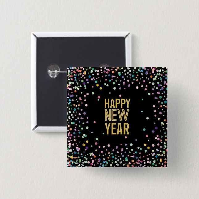 Colorful Confetti Silvester Party Button Button (Vorne & Hinten)