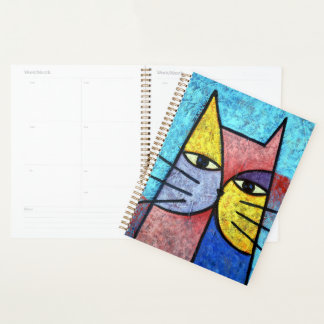 Colorful Contemporary Cubist Cat Art Notebook Planer