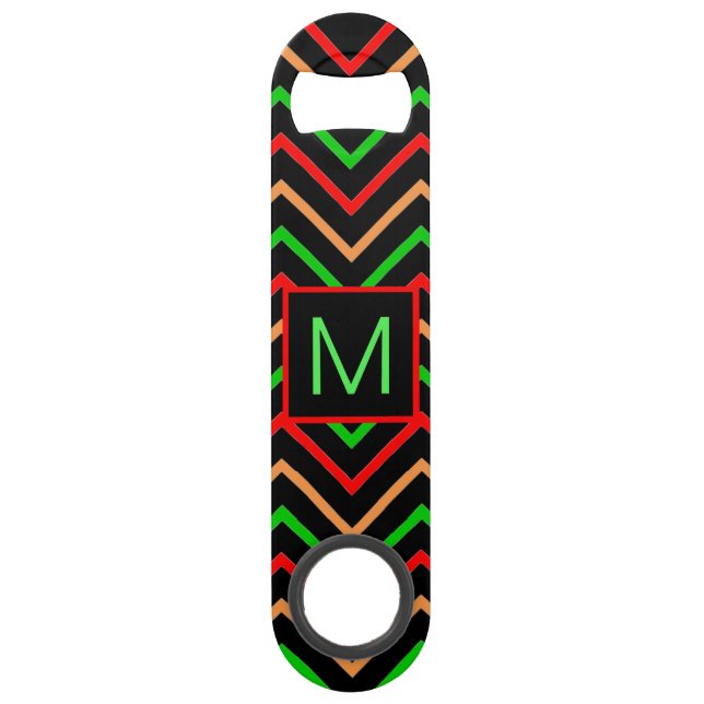 Colorful Cool Chevron on Black Monogram Speed Flaschenöffner (Vorderseite)