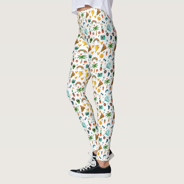 Colorful Cool Elements Pattern – Retro Summer Vibe Leggings (Links)