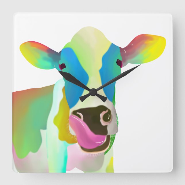 Colorful cow quadratische wanduhr (Vorderseite)