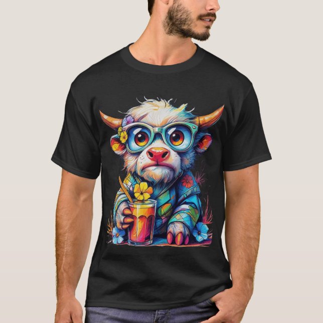 Colorful Cow T-Shirt with Cold Drink (Vorderseite)