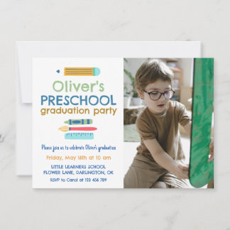 Colorful Crayon Photo Preschool Graduation Einladung