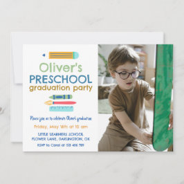 Colorful Crayon Photo Preschool Graduation Einladung