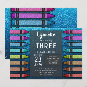 Colorful Crayon Rainbow Glitzer Einladung